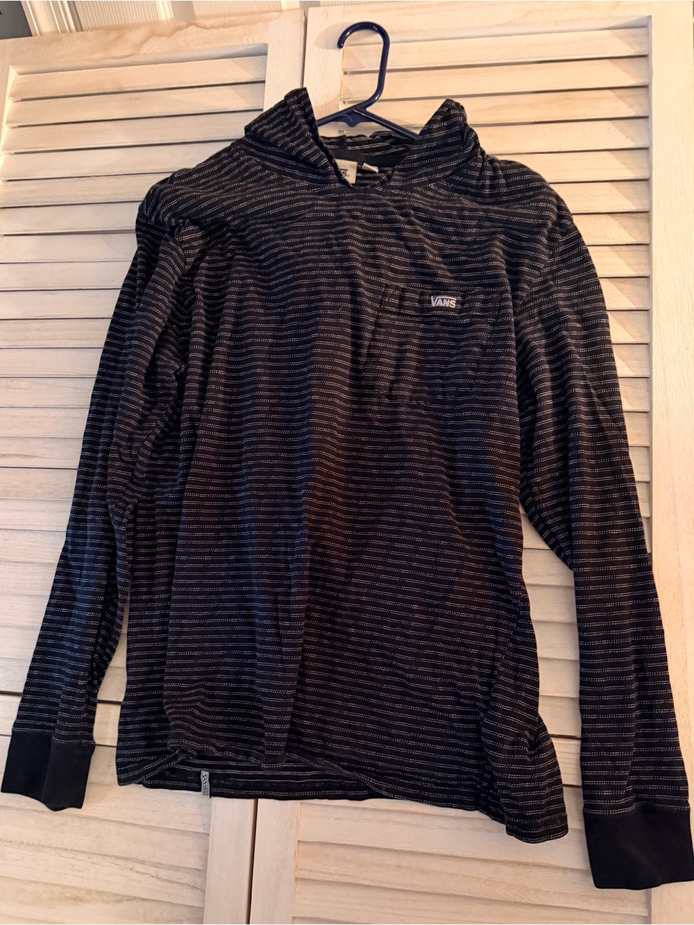 Vans Black and Navy Striped Hooded Long-Sleeve Pullover